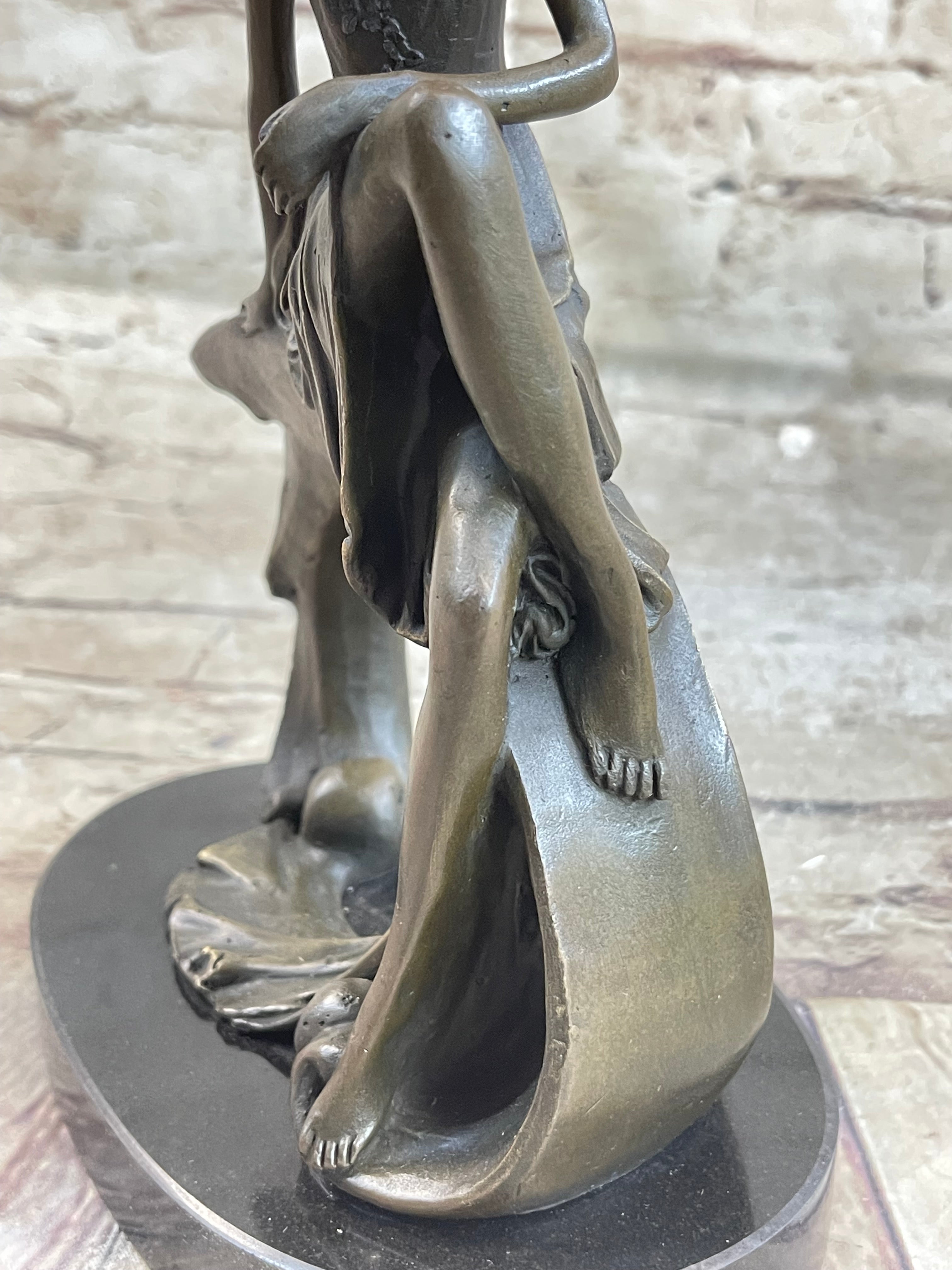 Skinny Sexy Art Deco Girl Bronze Sculpture Figure 10" x 6.5"
