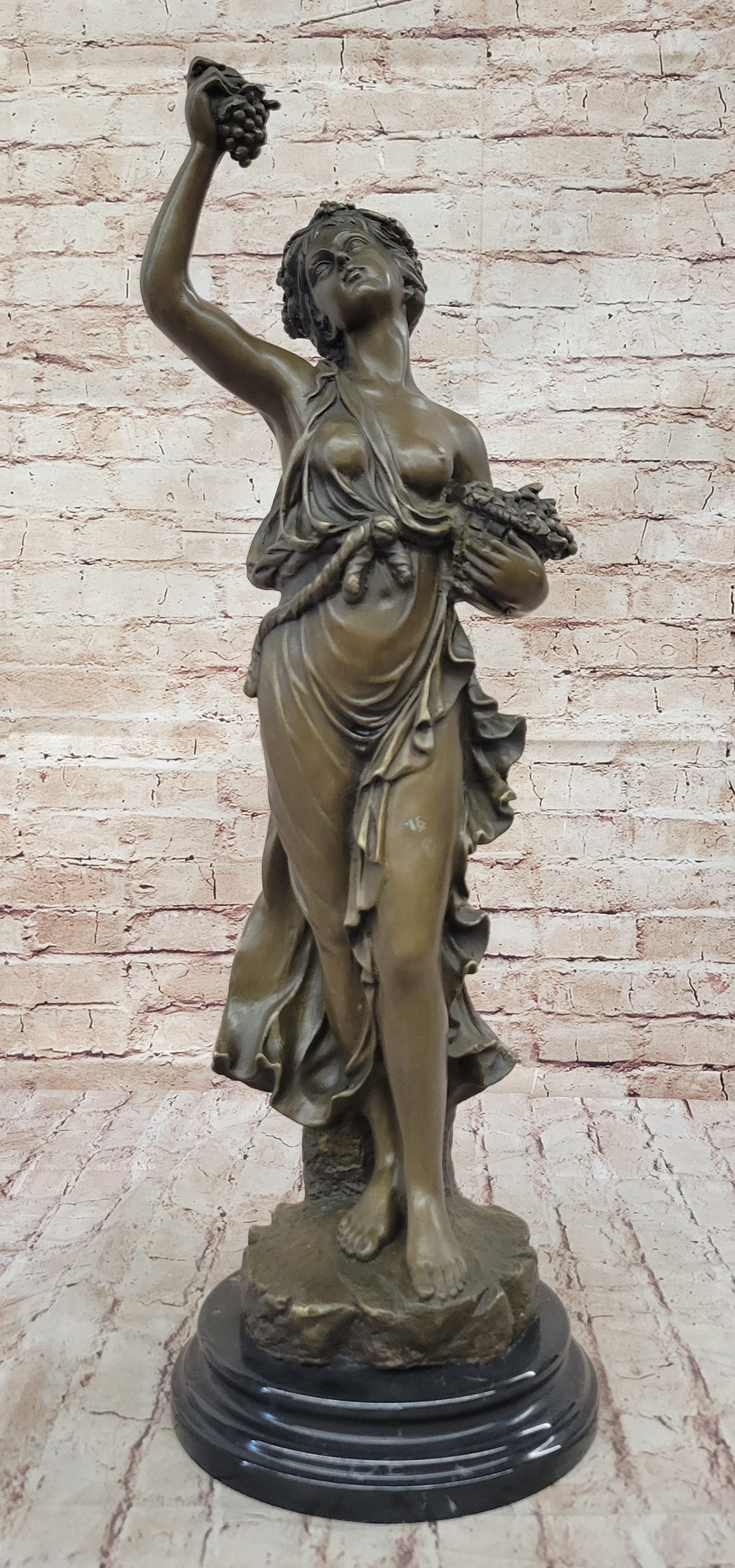 Bronze Bacchante in Joyous Celebration with Grapes and Wine by Milo