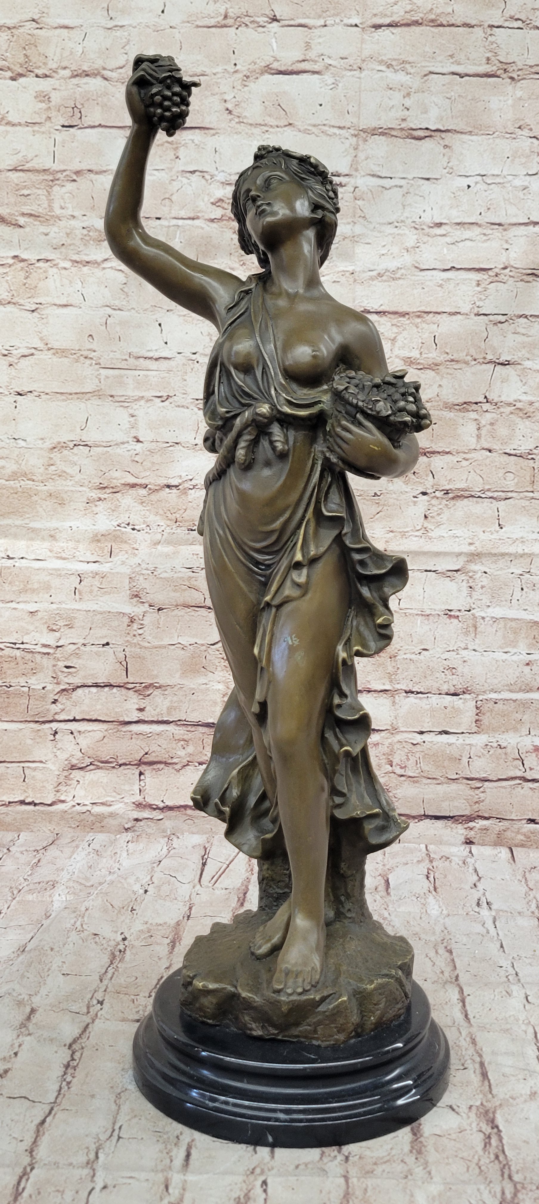 Bronze Bacchante in Joyous Celebration with Grapes and Wine by Milo