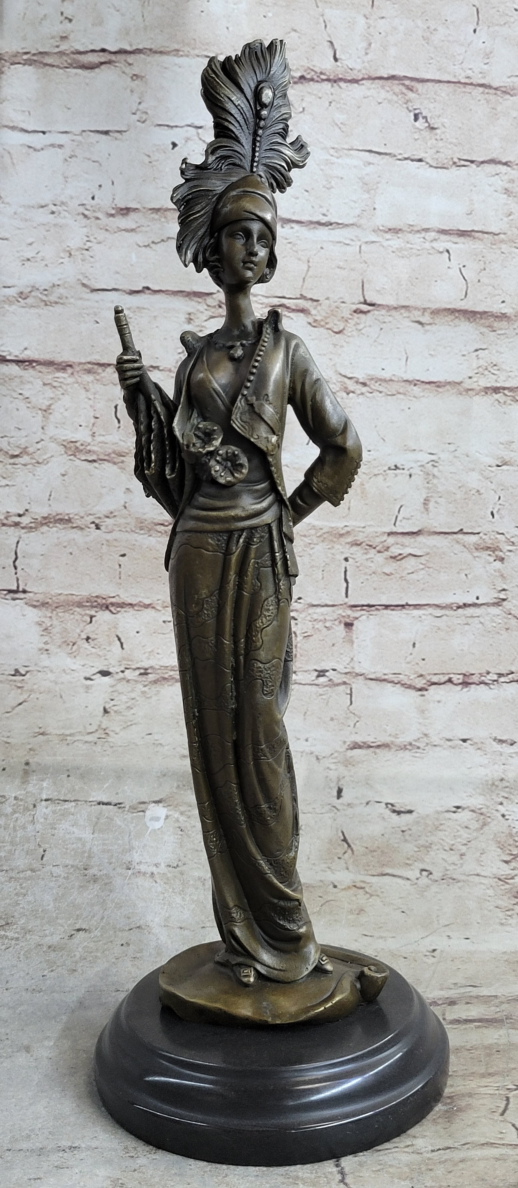 Art Deco Charleston Flapper w/ Feathered Hat - Bronze by J. Kassin