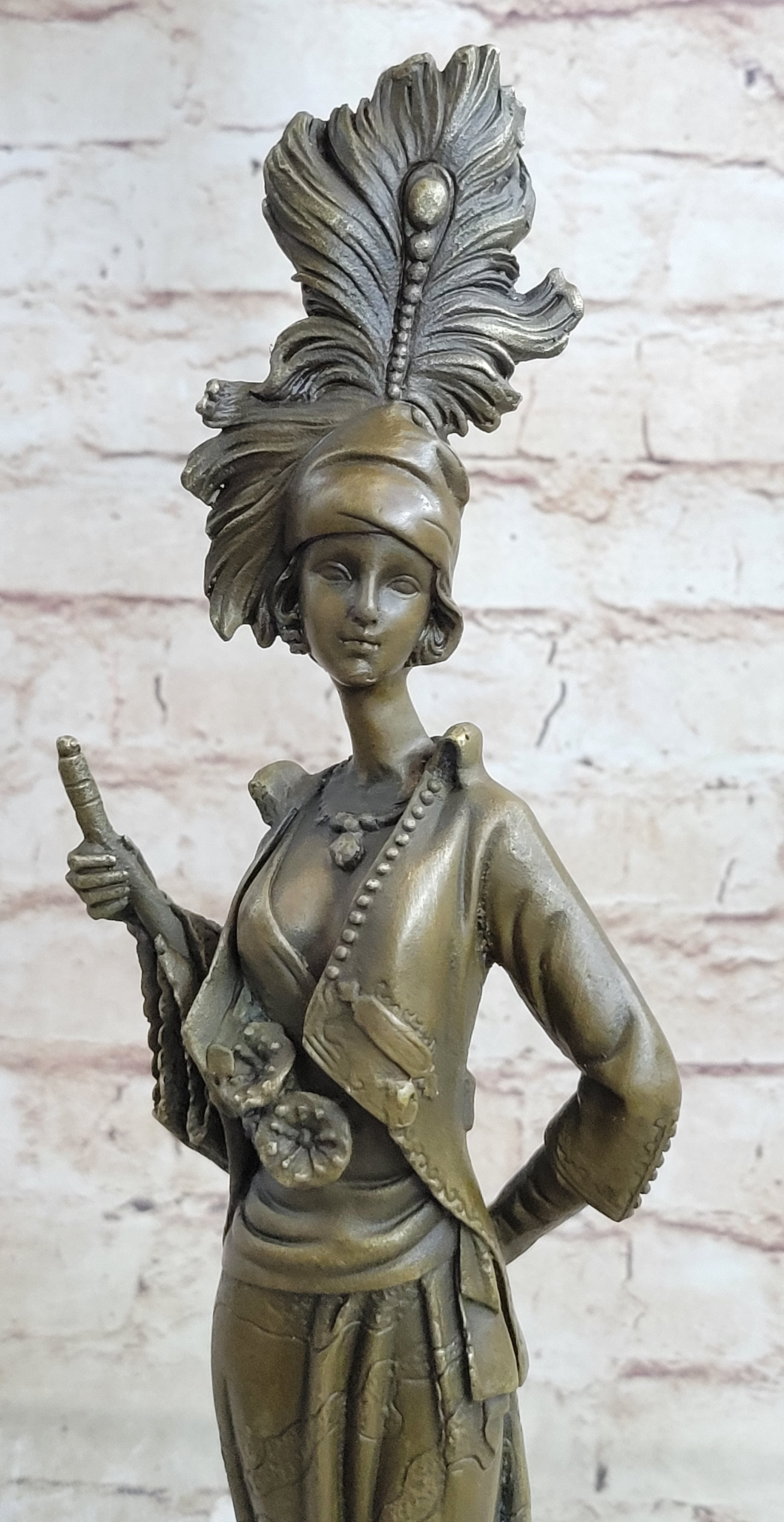 Art Deco Charleston Flapper w/ Feathered Hat - Bronze by J. Kassin