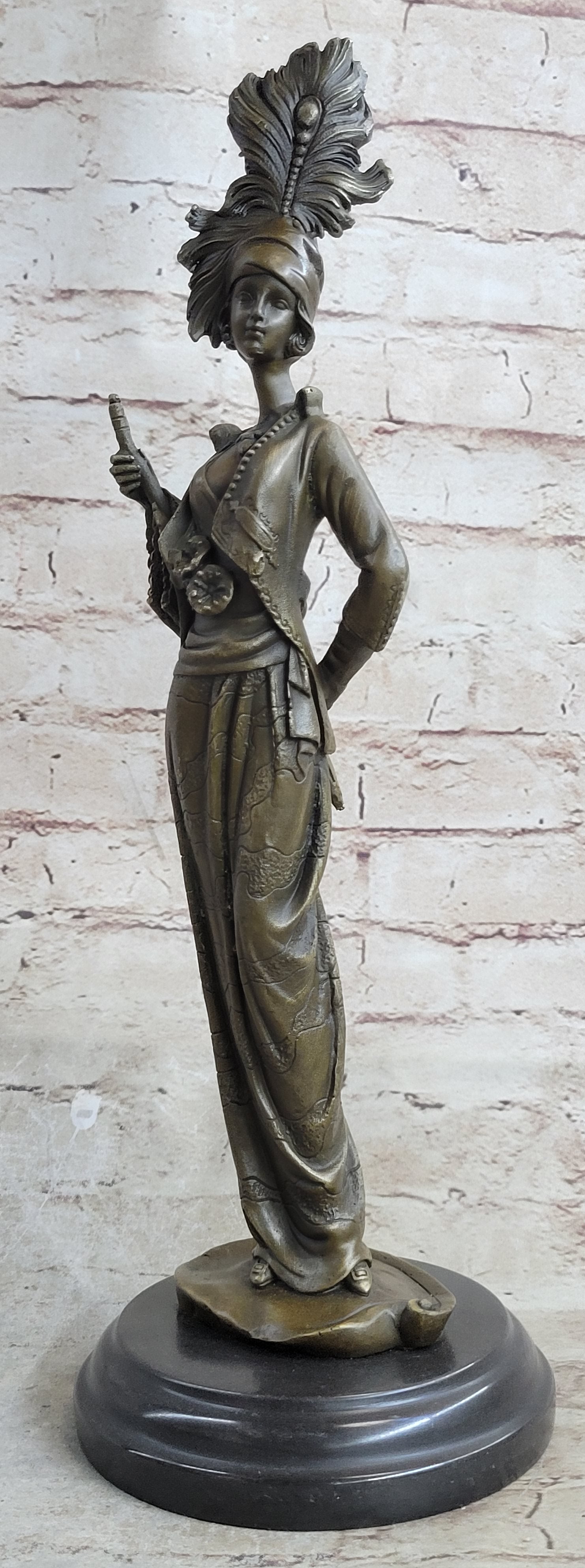 Art Deco Charleston Flapper w/ Feathered Hat - Bronze by J. Kassin