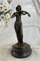 Brown Patina Bronze Violin Player Marble Sculpture