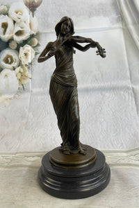 Brown Patina Bronze Violin Player Marble Sculpture