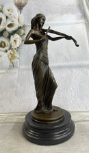 Brown Patina Bronze Violin Player Marble Sculpture