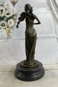 Brown Patina Bronze Violin Player Marble Sculpture