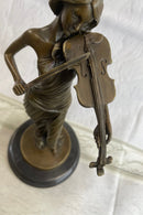 Brown Patina Bronze Violin Player Marble Sculpture
