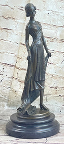 High Society Lady Poised Elegant Bronze Sculpture Marble Base