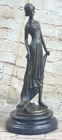 High Society Lady Poised Elegant Bronze Sculpture Marble Base