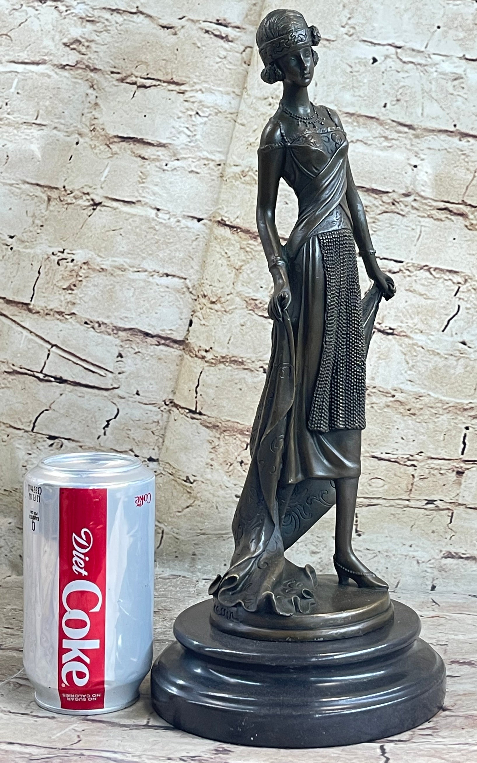 High Society Lady Poised Elegant Bronze Sculpture Marble Base