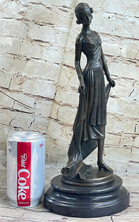 High Society Lady Poised Elegant Bronze Sculpture Marble Base