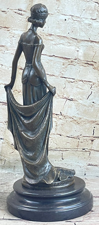 High Society Lady Poised Elegant Bronze Sculpture Marble Base