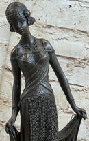 High Society Lady Poised Elegant Bronze Sculpture Marble Base