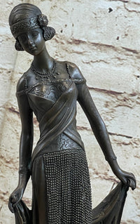 High Society Lady Poised Elegant Bronze Sculpture Marble Base