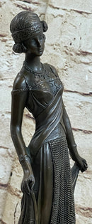 High Society Lady Poised Elegant Bronze Sculpture Marble Base