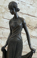 High Society Lady Poised Elegant Bronze Sculpture Marble Base