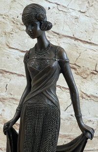 High Society Lady Poised Elegant Bronze Sculpture Marble Base