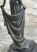 High Society Lady Poised Elegant Bronze Sculpture Marble Base