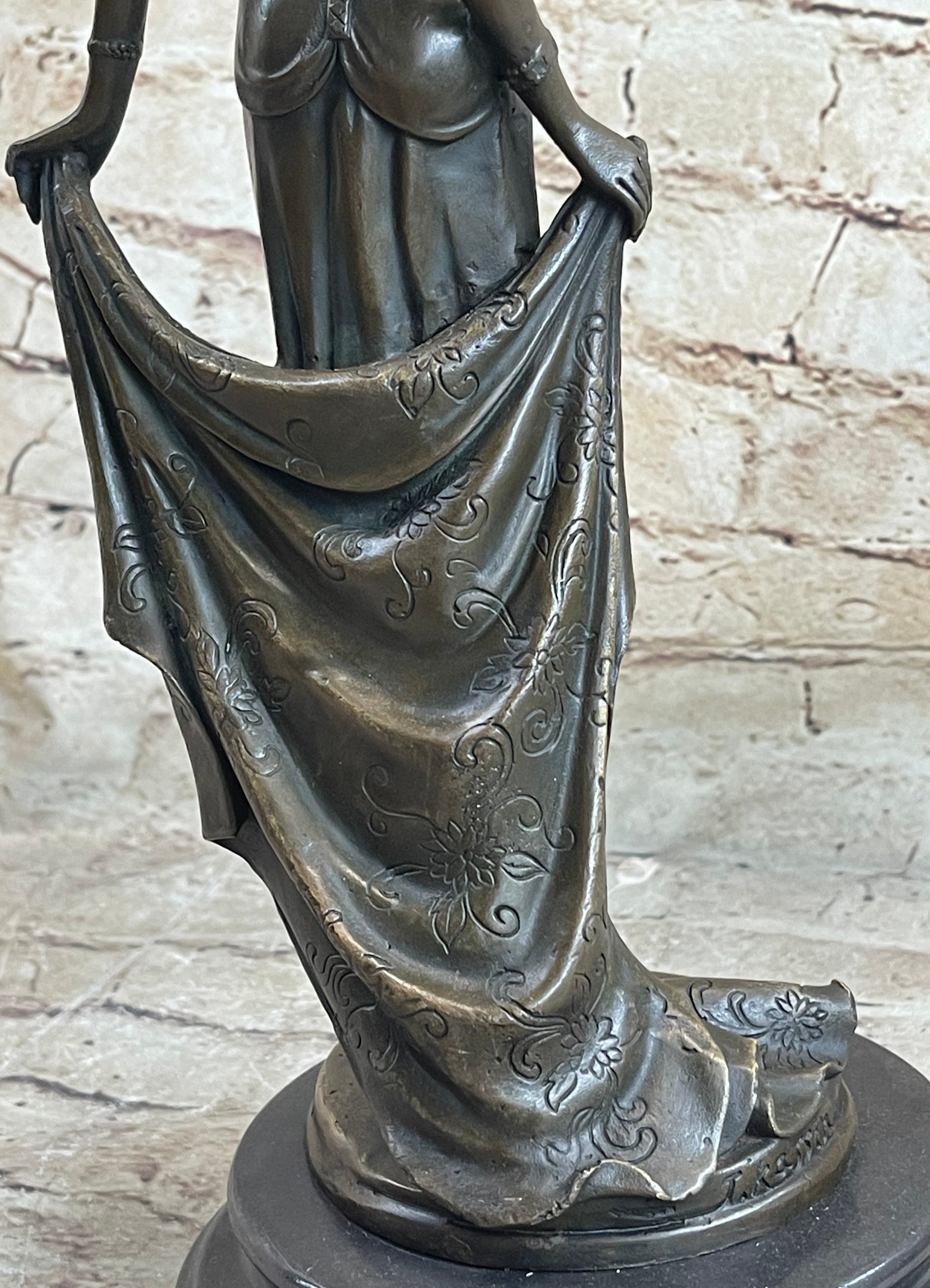 High Society Lady Poised Elegant Bronze Sculpture Marble Base