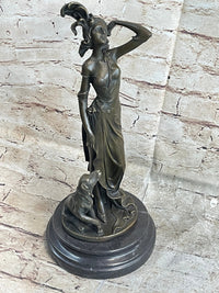 Greyhound Lover Elegant Nude Female Woman Dog Bronze Marble Statue Art Sculpture