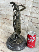 Greyhound Lover Elegant Nude Female Woman Dog Bronze Marble Statue Art Sculpture