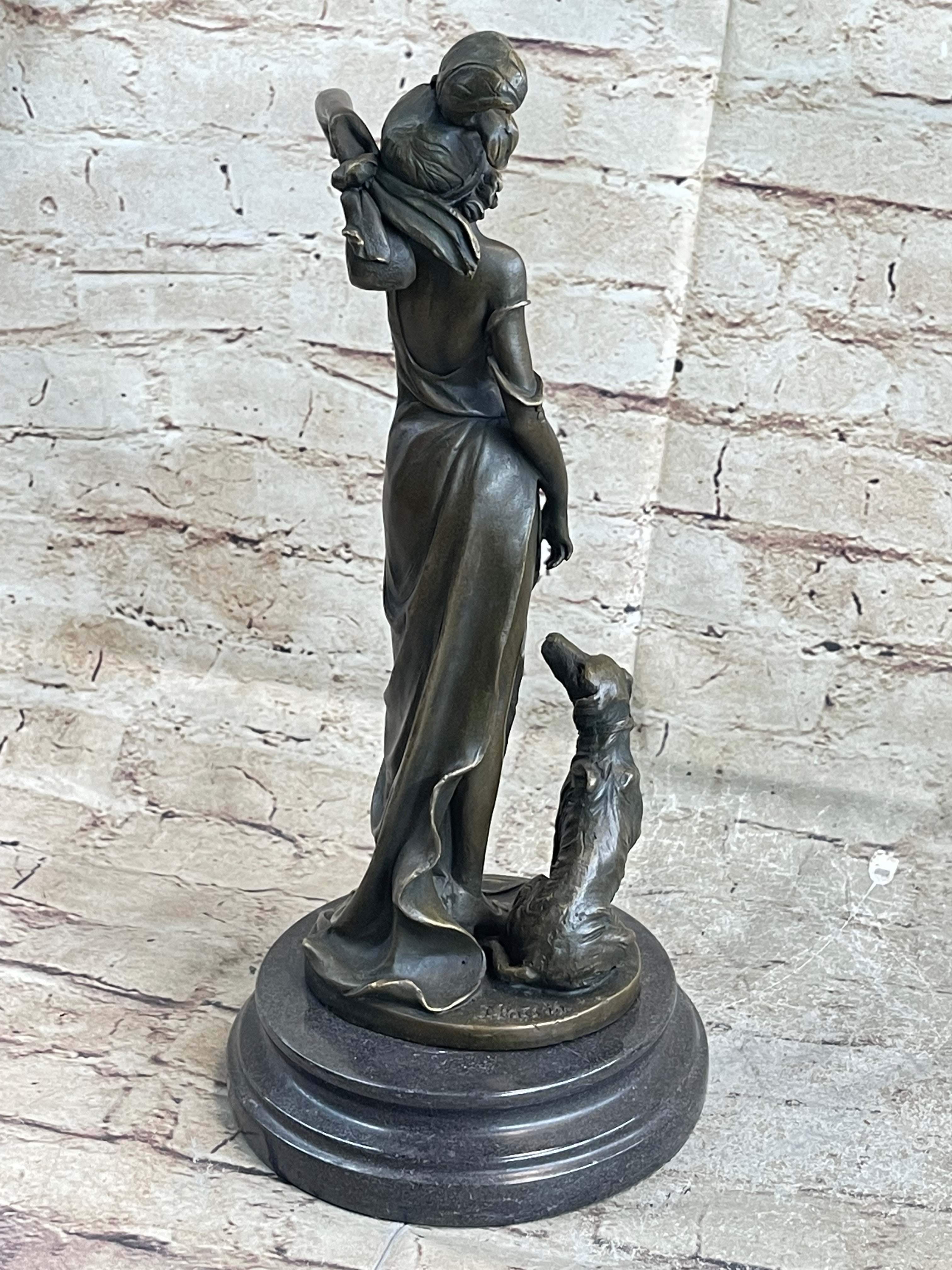Greyhound Lover Elegant Nude Female Woman Dog Bronze Marble Statue Art Sculpture