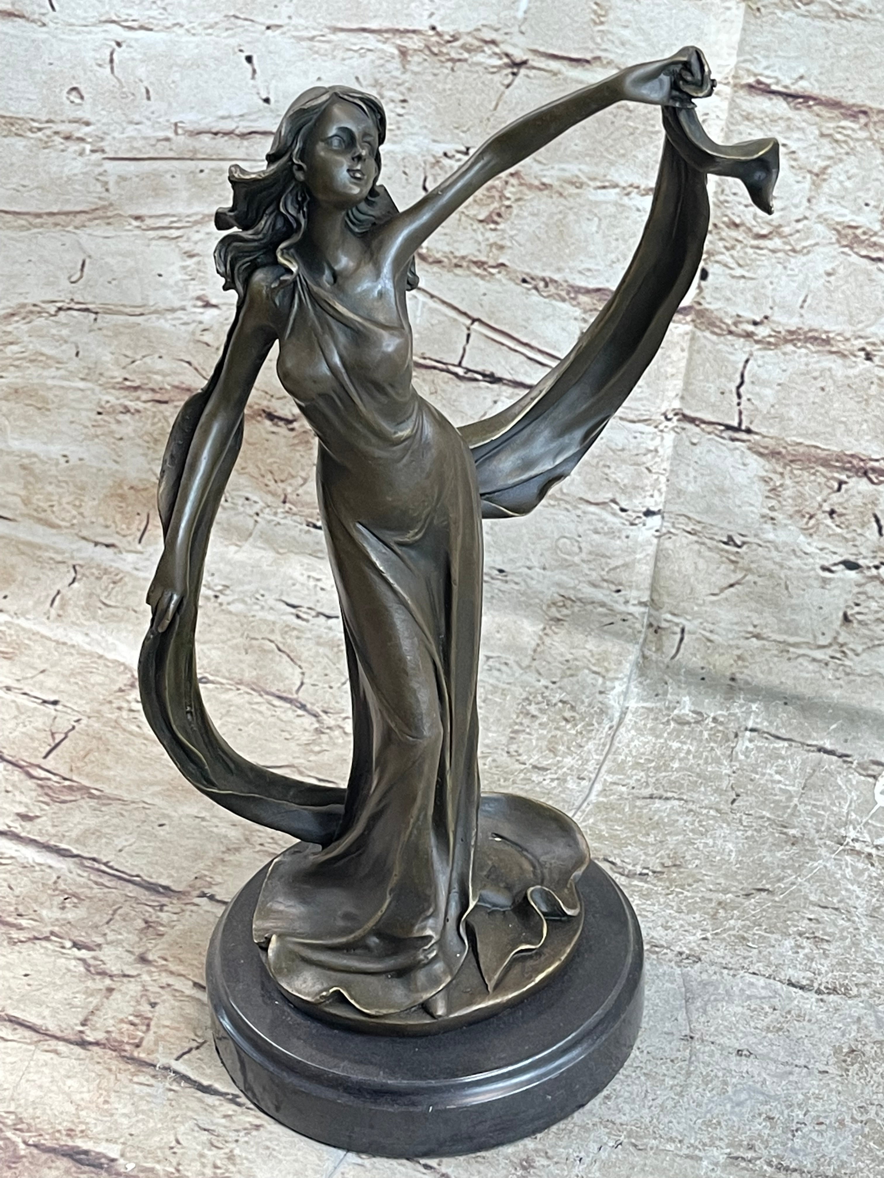 Signed Kassin Ribbon Goddess Long Gown Bronze Sculpture