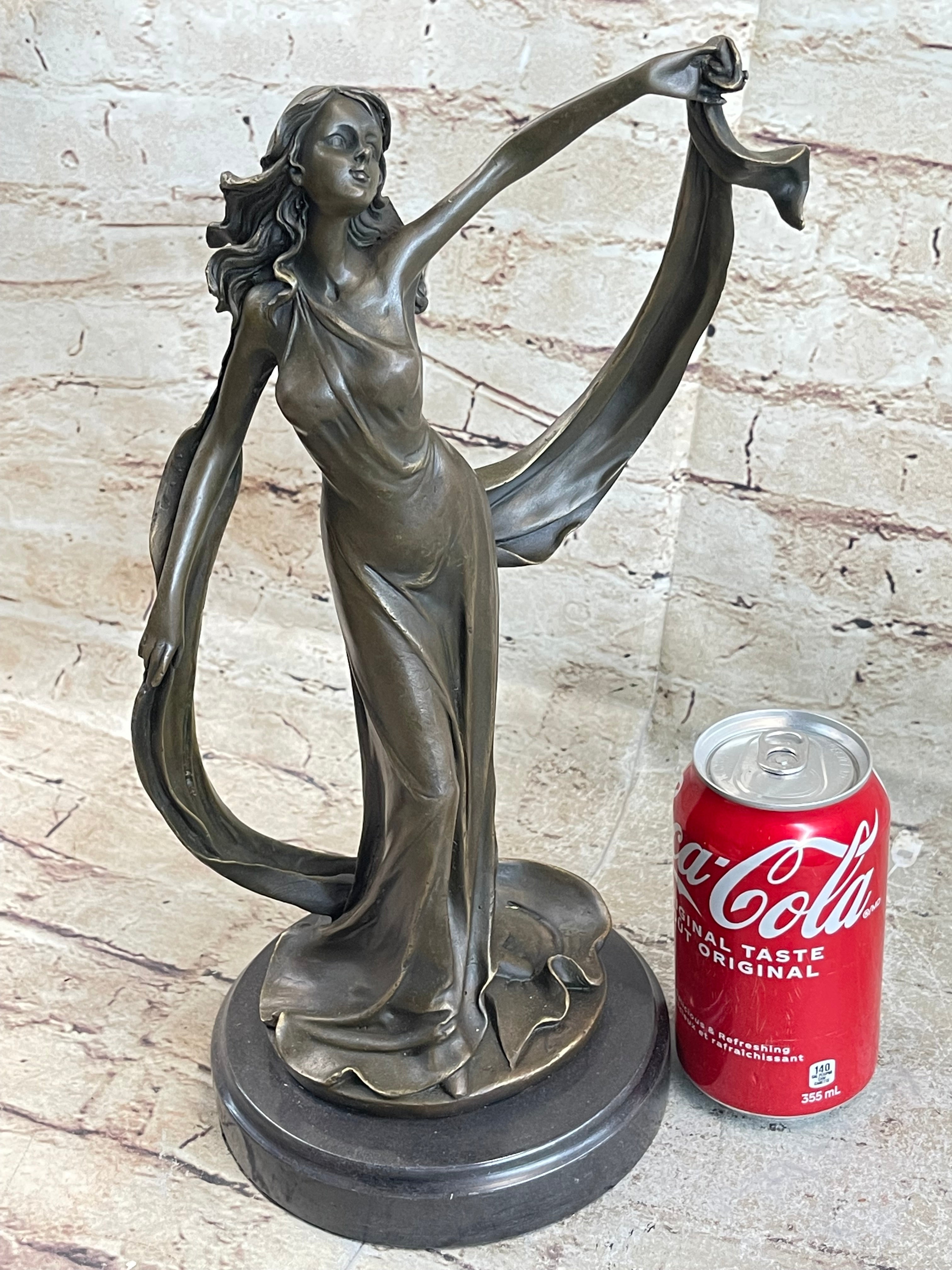 Signed Kassin Ribbon Goddess Long Gown Bronze Sculpture