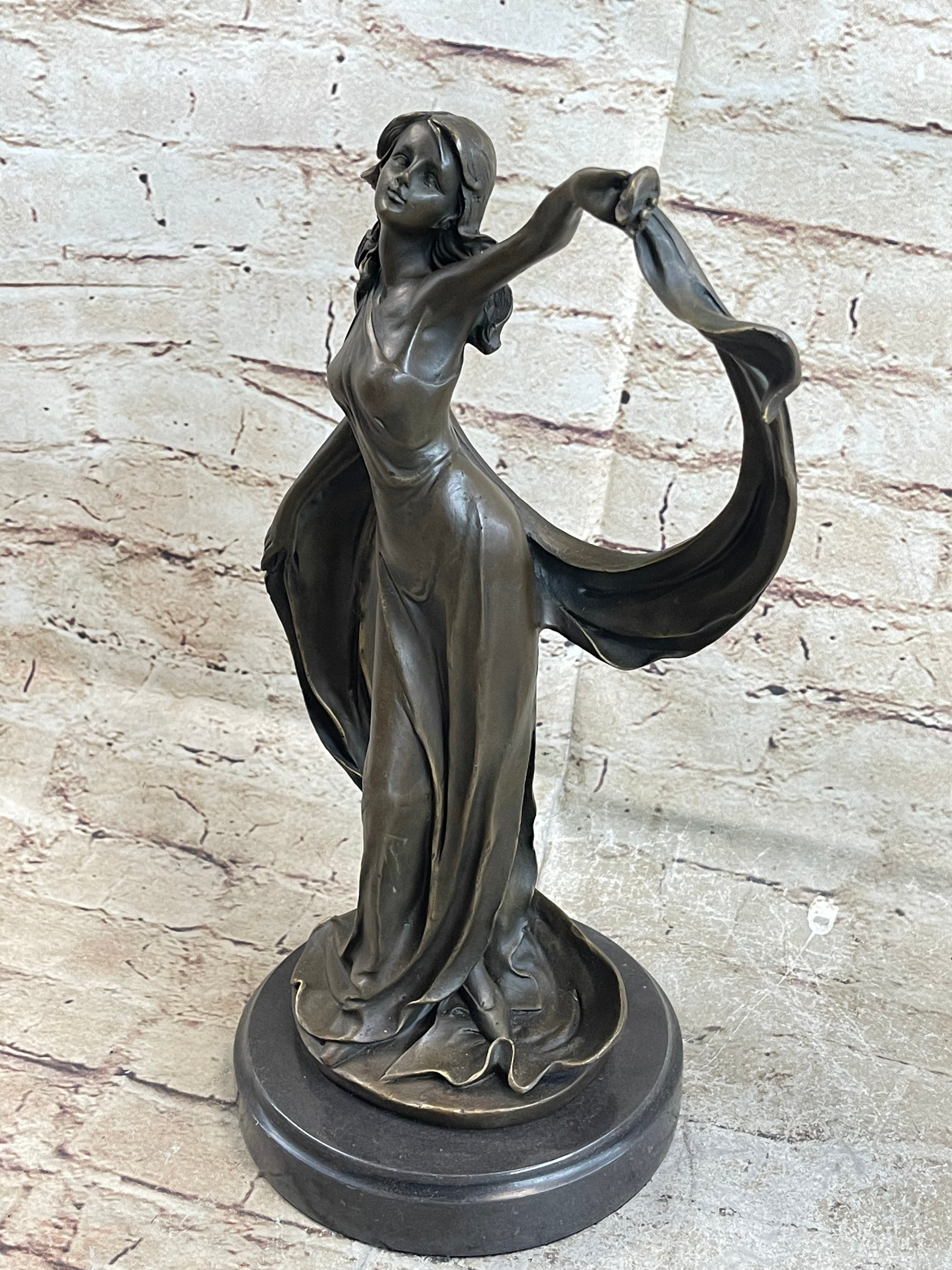Signed Kassin Ribbon Goddess Long Gown Bronze Sculpture