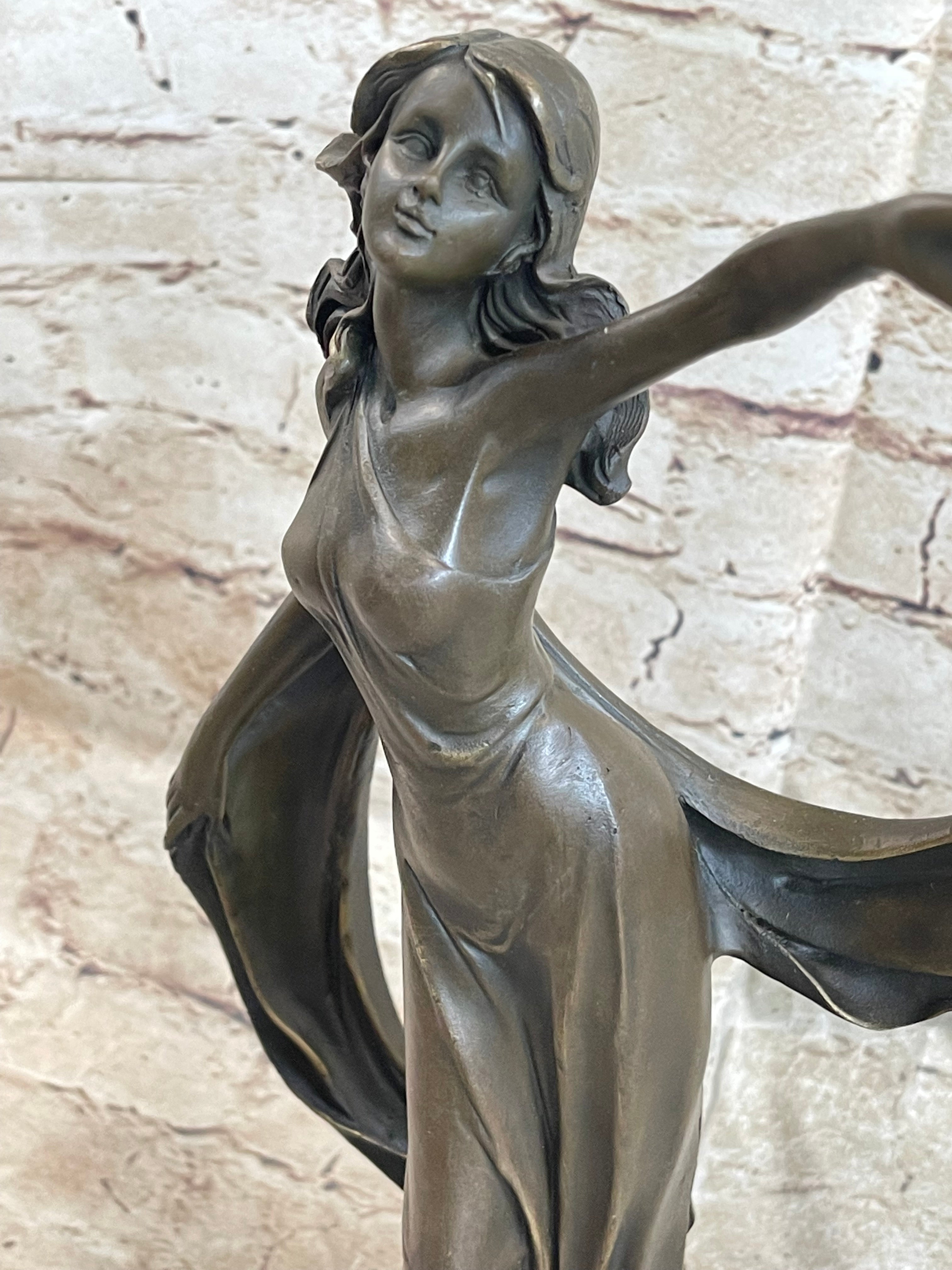 Signed Kassin Ribbon Goddess Long Gown Bronze Sculpture