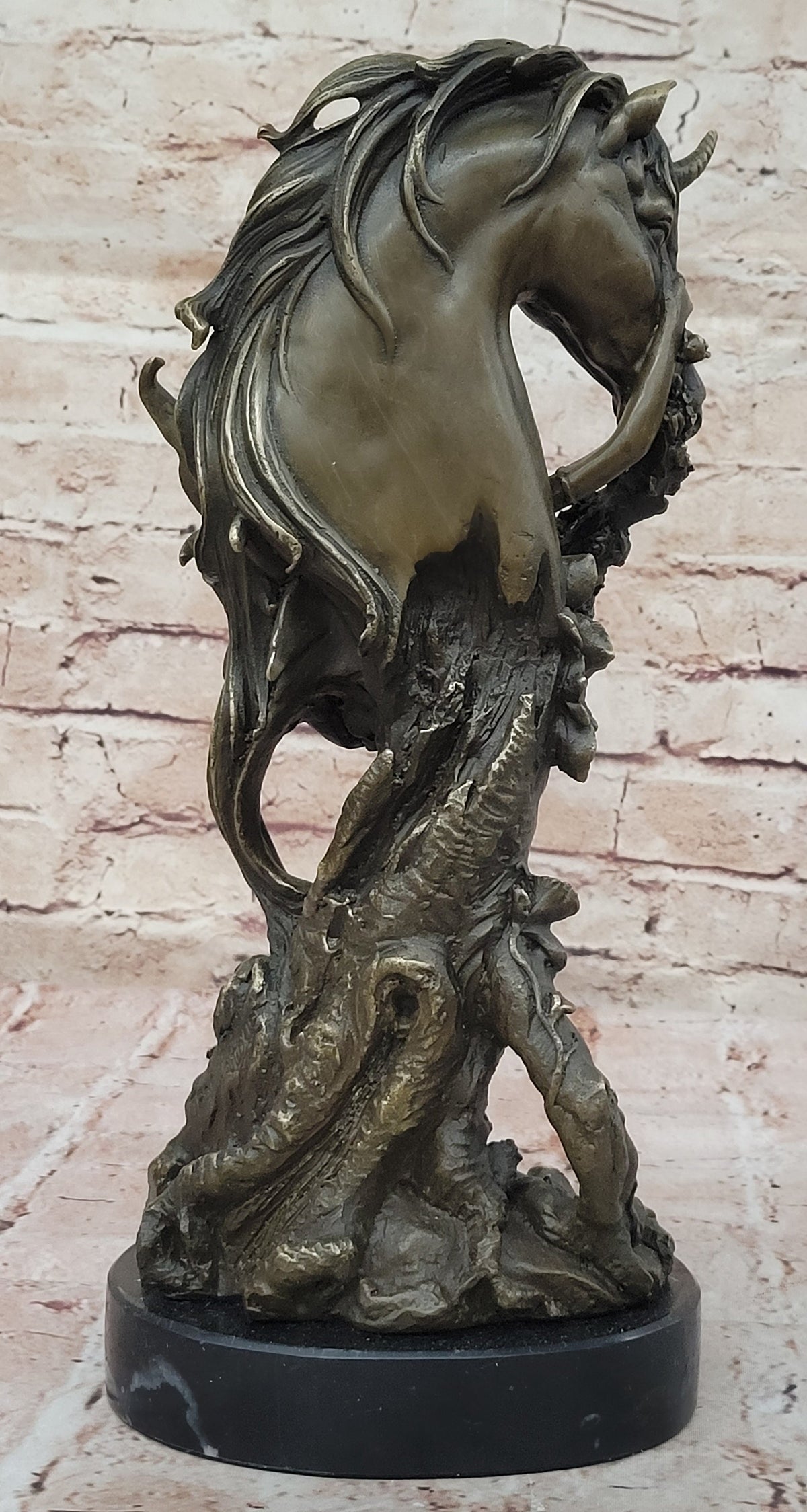 Winged Fairy with Unicorn Horse Sculpture Signed Patoue