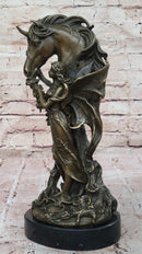 Winged Fairy with Unicorn Horse Sculpture Signed Patoue