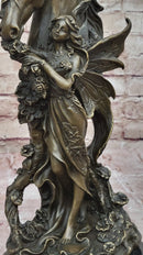 Winged Fairy with Unicorn Horse Sculpture Signed Patoue