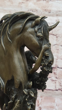 Winged Fairy with Unicorn Horse Sculpture Signed Patoue