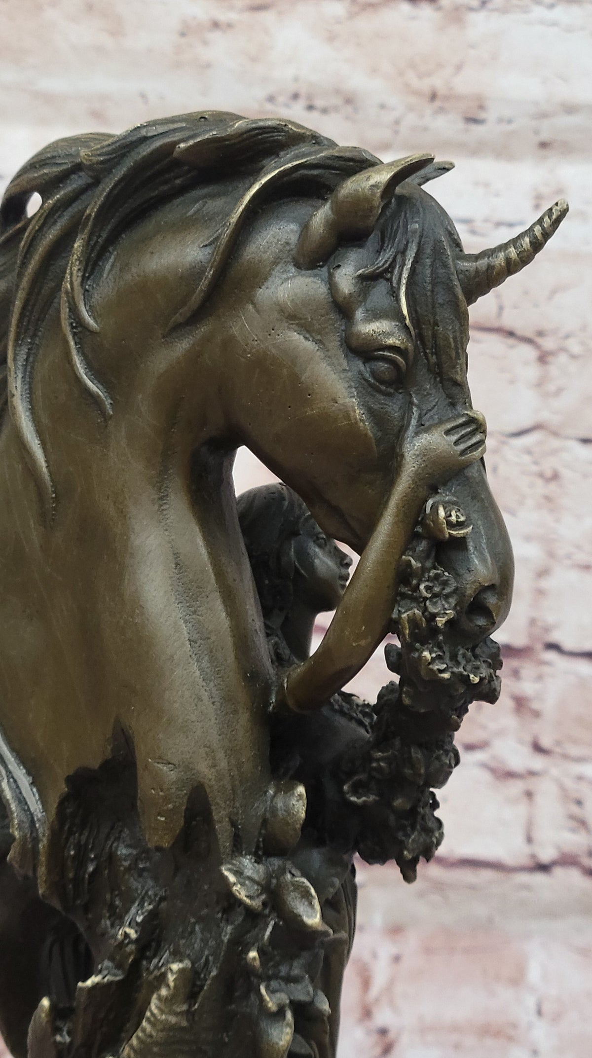 Winged Fairy with Unicorn Horse Sculpture Signed Patoue
