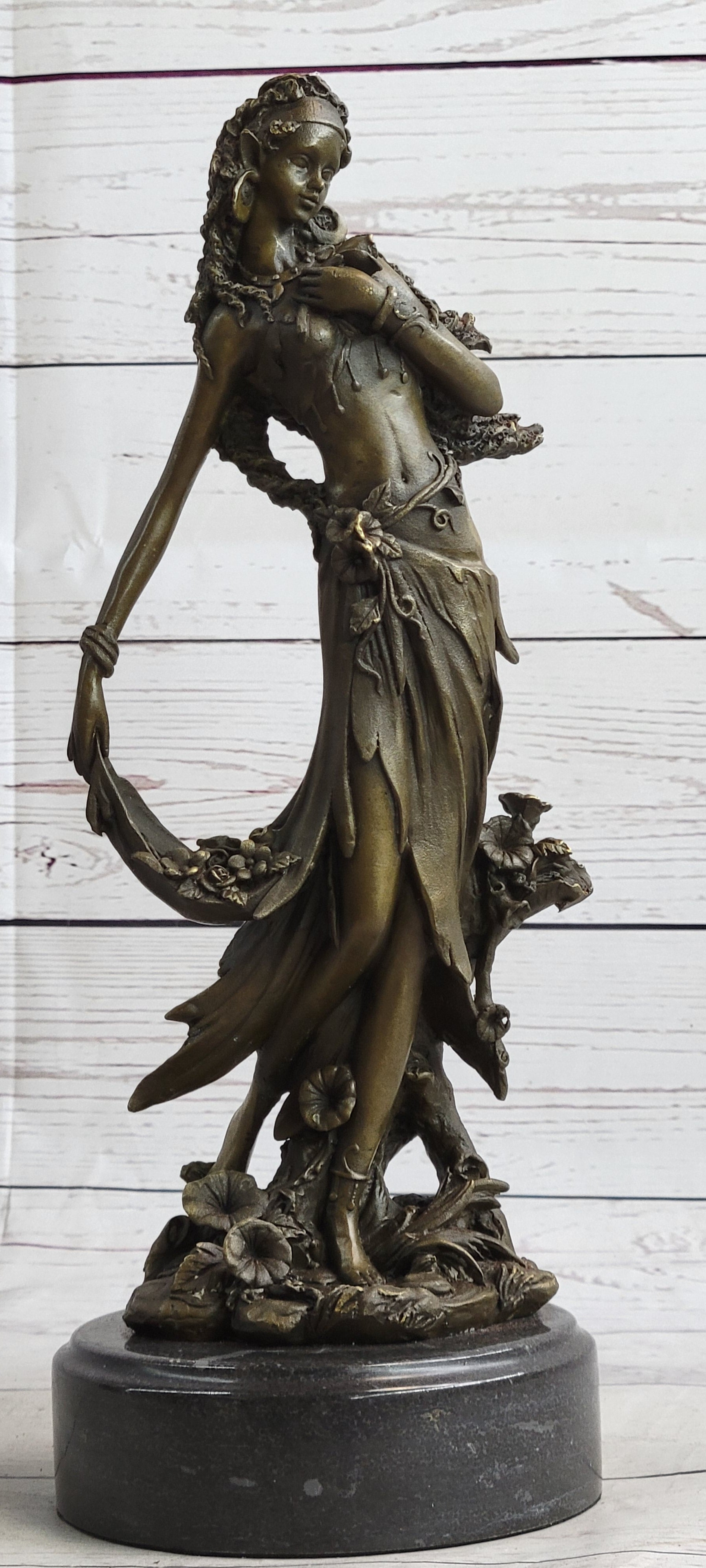 Gaia Earth Mother Nymph Bronze Sculpture on Marble Base