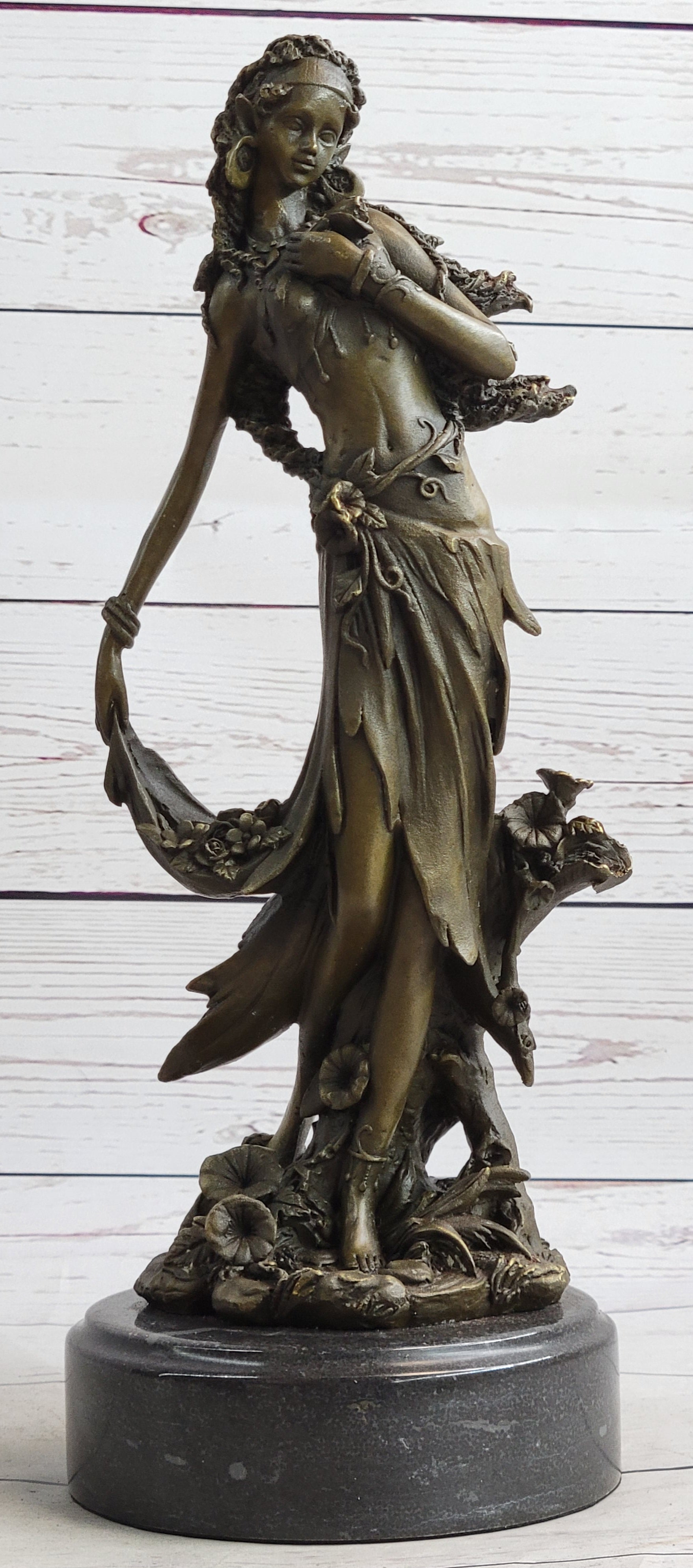 Gaia Earth Mother Nymph Bronze Sculpture on Marble Base