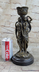 Art Deco Twin Sister Candle Holder Bronze Sculpture by Kassin