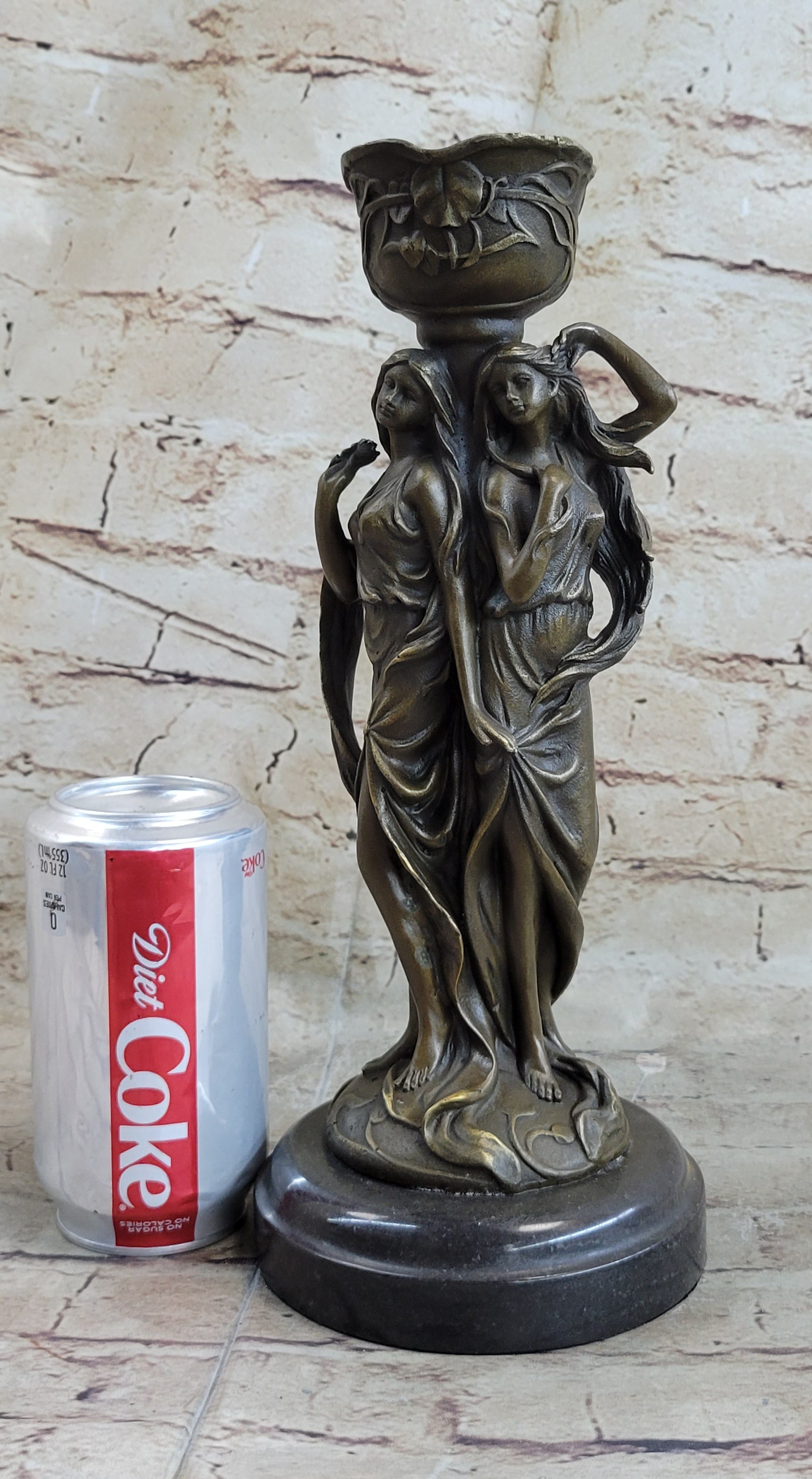 Art Deco Twin Sister Candle Holder Bronze Sculpture by Kassin