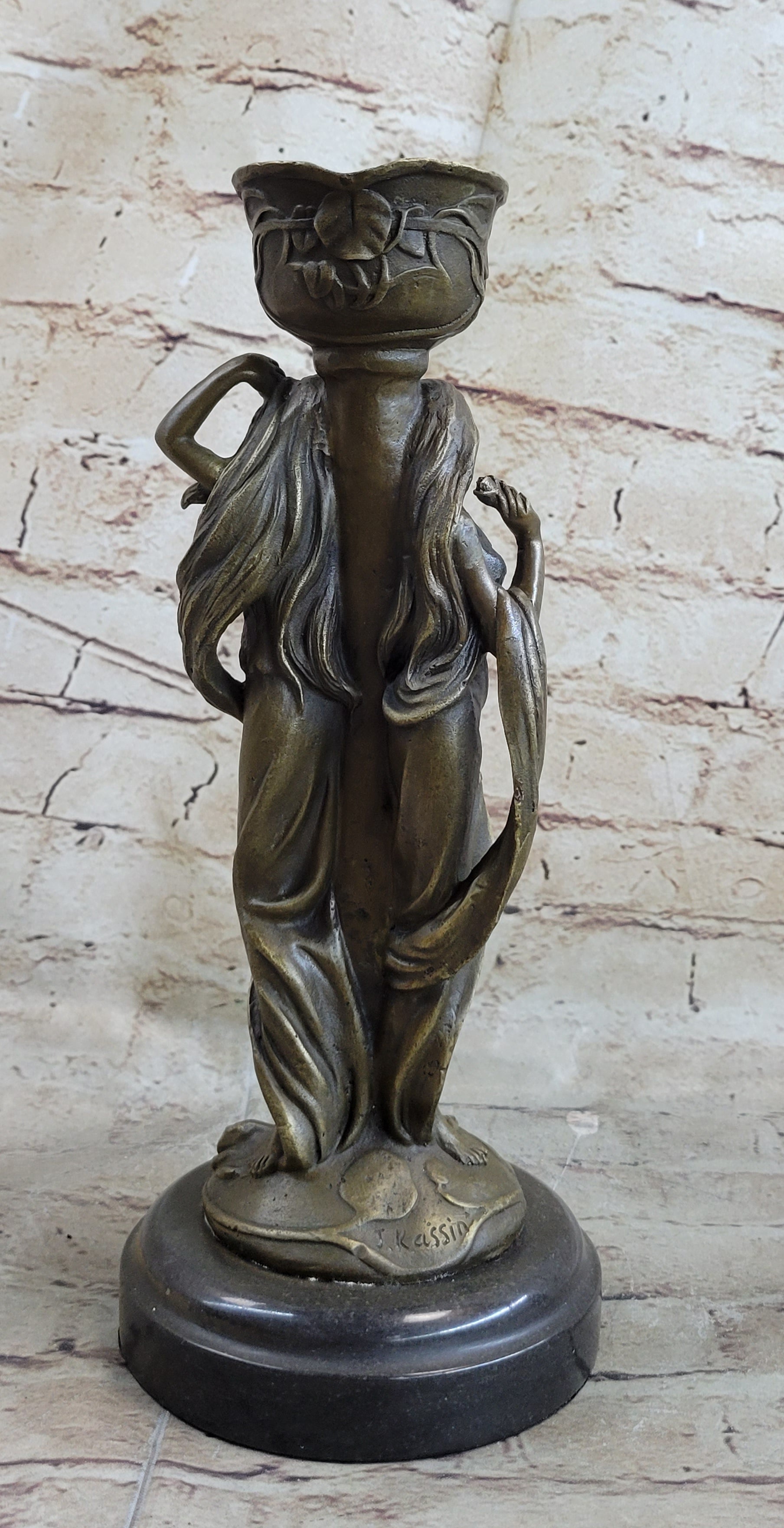 Art Deco Twin Sister Candle Holder Bronze Sculpture by Kassin