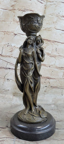 Art Deco Twin Sister Candle Holder Bronze Sculpture by Kassin