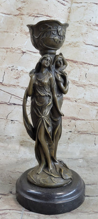 Art Deco Twin Sister Candle Holder Bronze Sculpture by Kassin