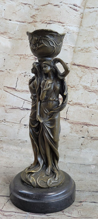 Art Deco Twin Sister Candle Holder Bronze Sculpture by Kassin