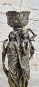 Art Deco Twin Sister Candle Holder Bronze Sculpture by Kassin