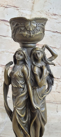 Art Deco Twin Sister Candle Holder Bronze Sculpture by Kassin