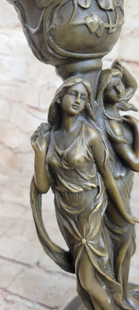 Art Deco Twin Sister Candle Holder Bronze Sculpture by Kassin