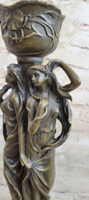 Art Deco Twin Sister Candle Holder Bronze Sculpture by Kassin