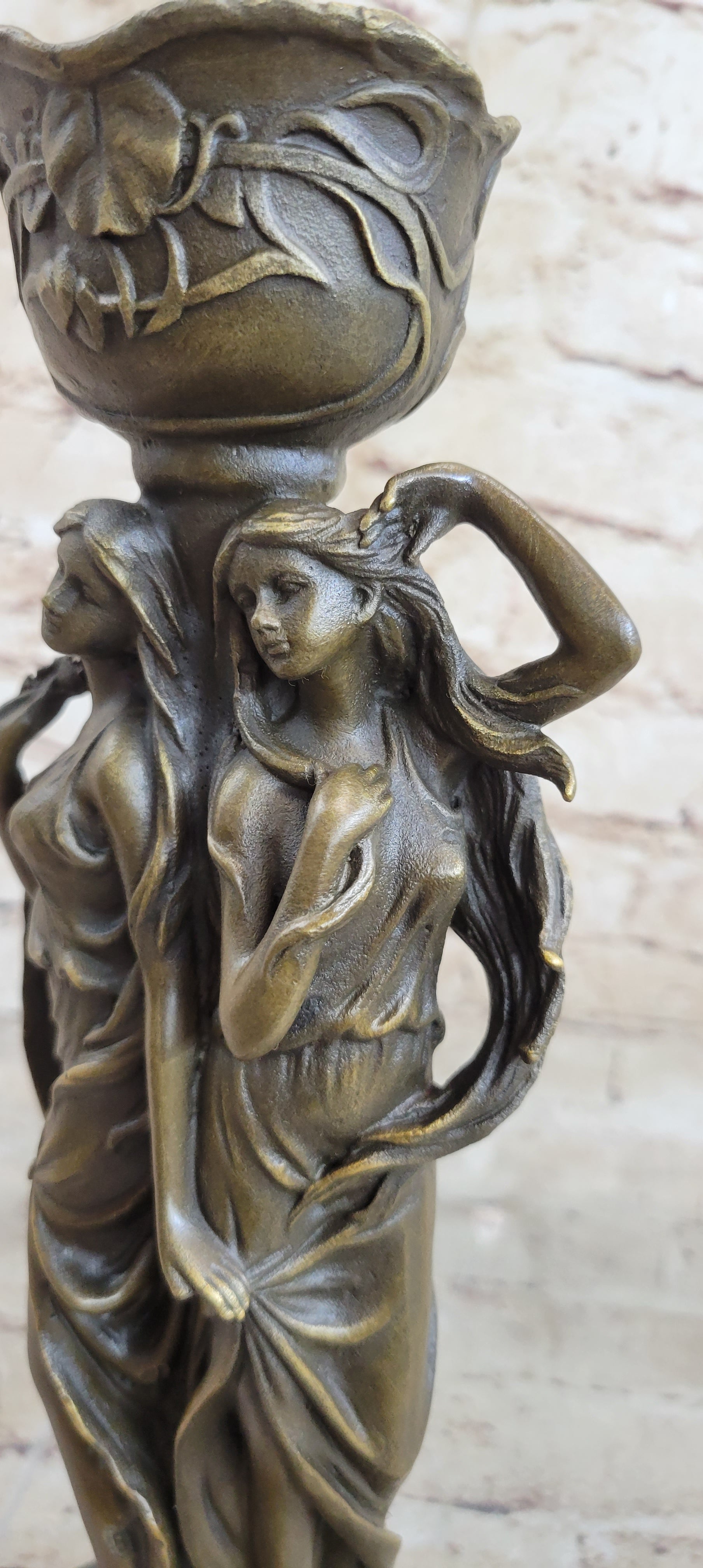 Art Deco Twin Sister Candle Holder Bronze Sculpture by Kassin