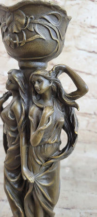 Art Deco Twin Sister Candle Holder Bronze Sculpture by Kassin