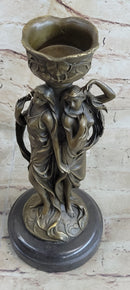 Art Deco Twin Sister Candle Holder Bronze Sculpture by Kassin